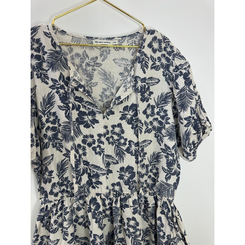 The New Society Girls Floral Hibiscus Dress Size 16y Teen Youth Boho Linen Blend - Picture 4 of 16